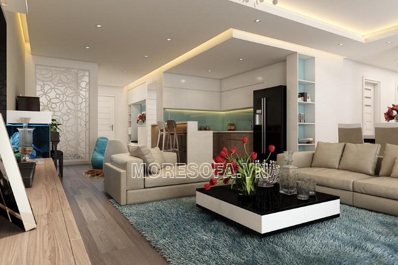 Ghế sofa góc da màu be